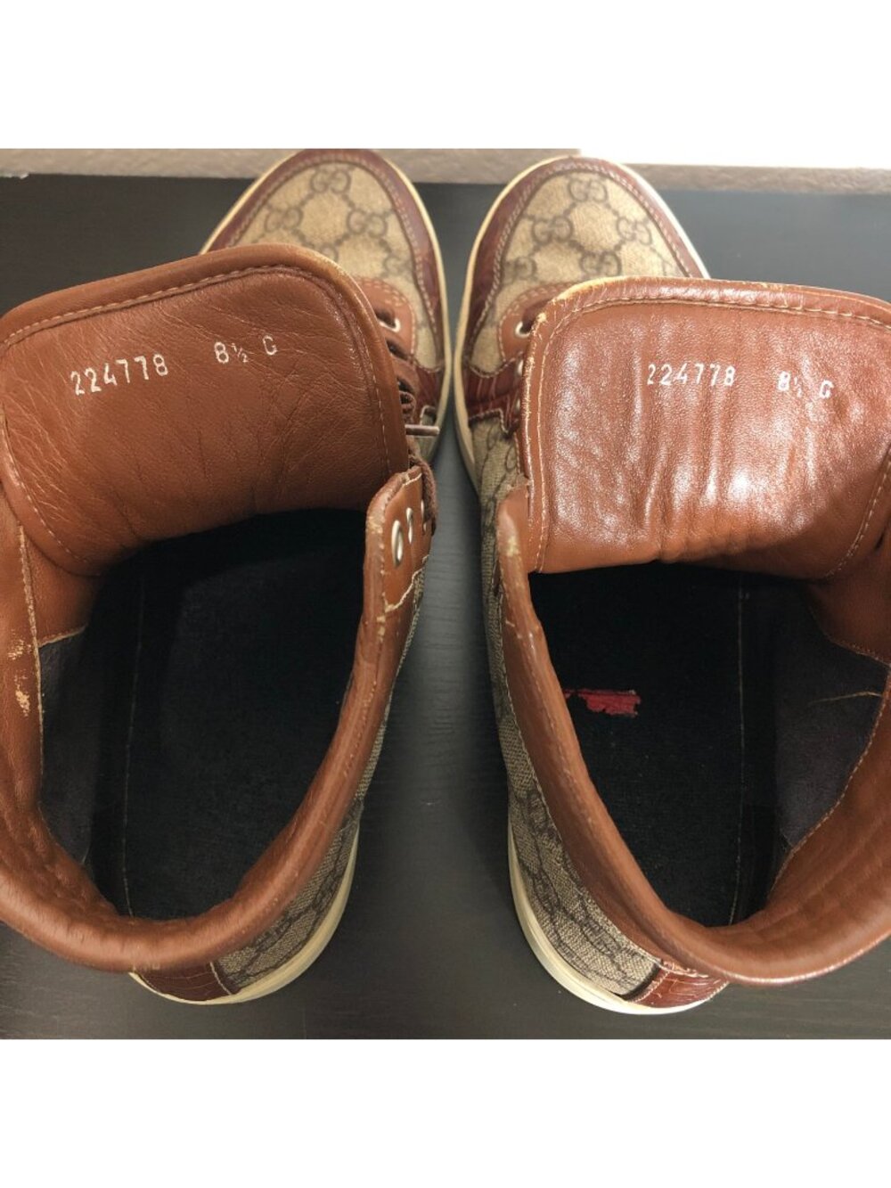 SOLD Gucci 224778 GG Imprime High Top Authentic Brown Crocodile Trim Men’s 8.5 - Picture 13 of 13